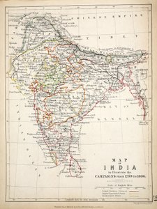 Karta över Indien, publicerad av William Blackwood and Sons, Edinburgh och London, 1848 (handfärgad gravyr)